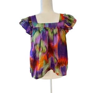 Olivaceous Womens Blousen Peasant Style Top Size Small Tie Dye Ruffle Sleeve